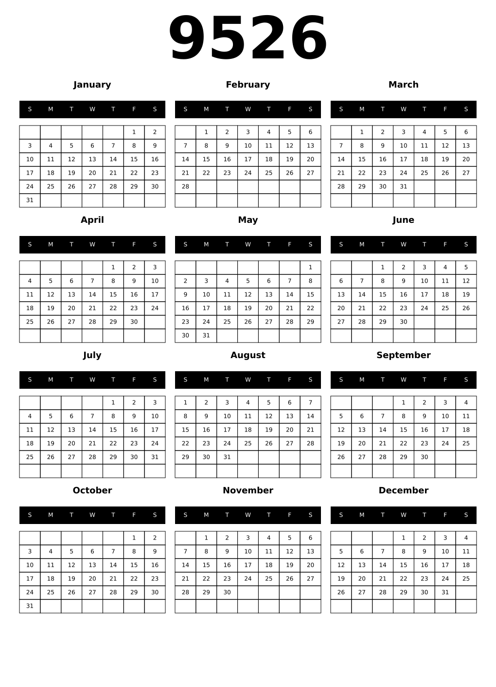 Printable 9526 Calendars