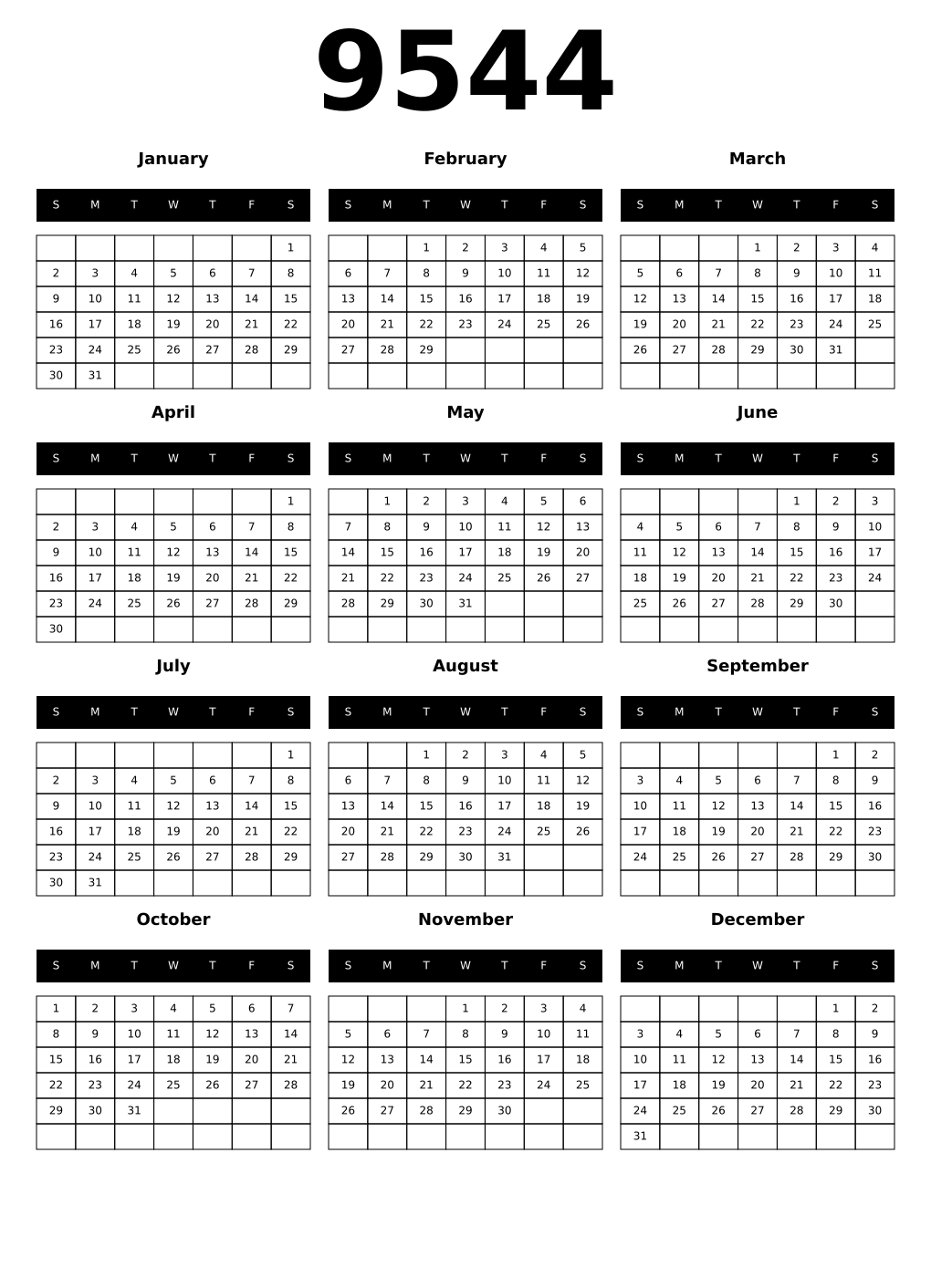 Printable 9544 Calendars