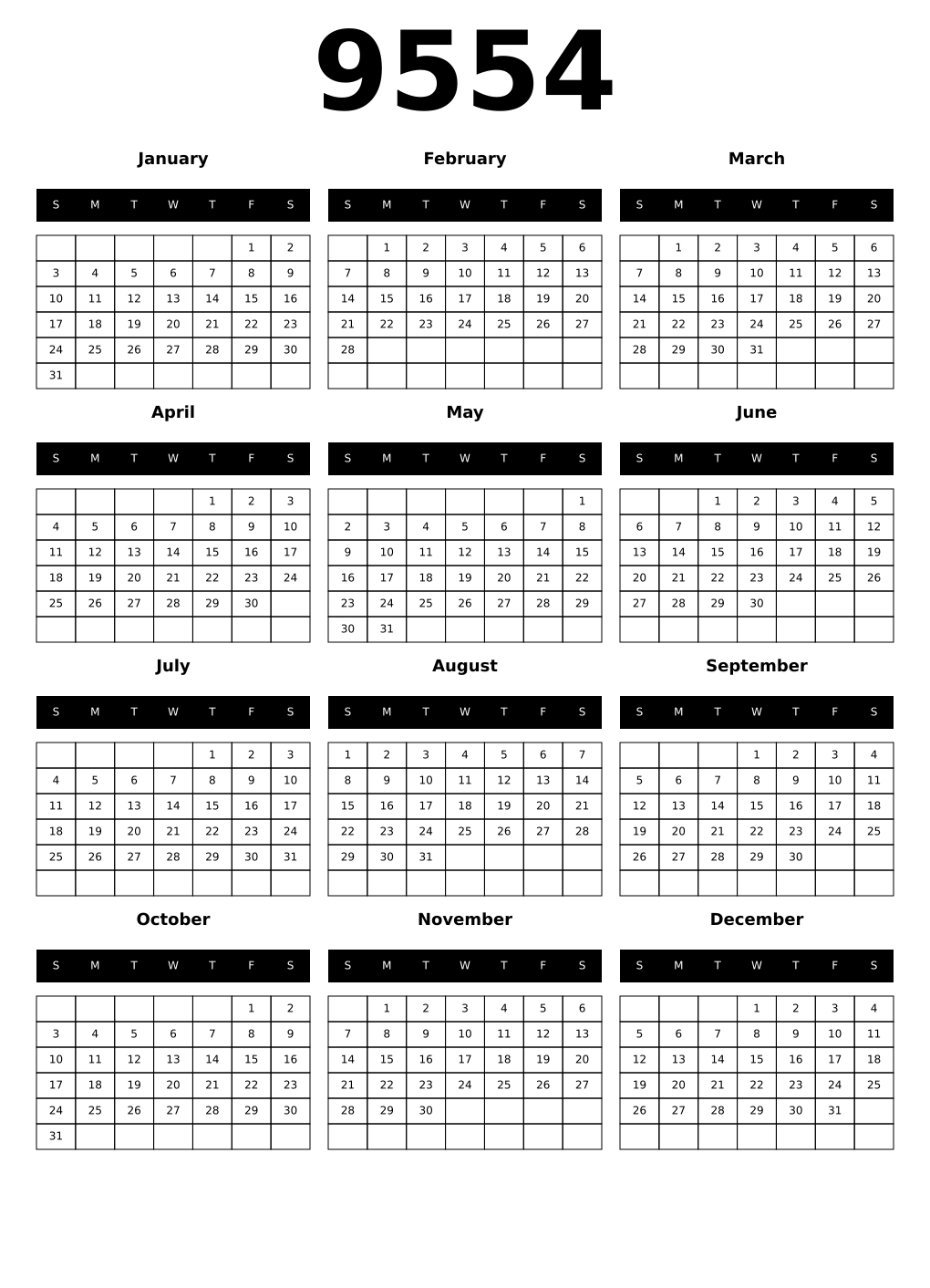 Printable 9554 Calendars