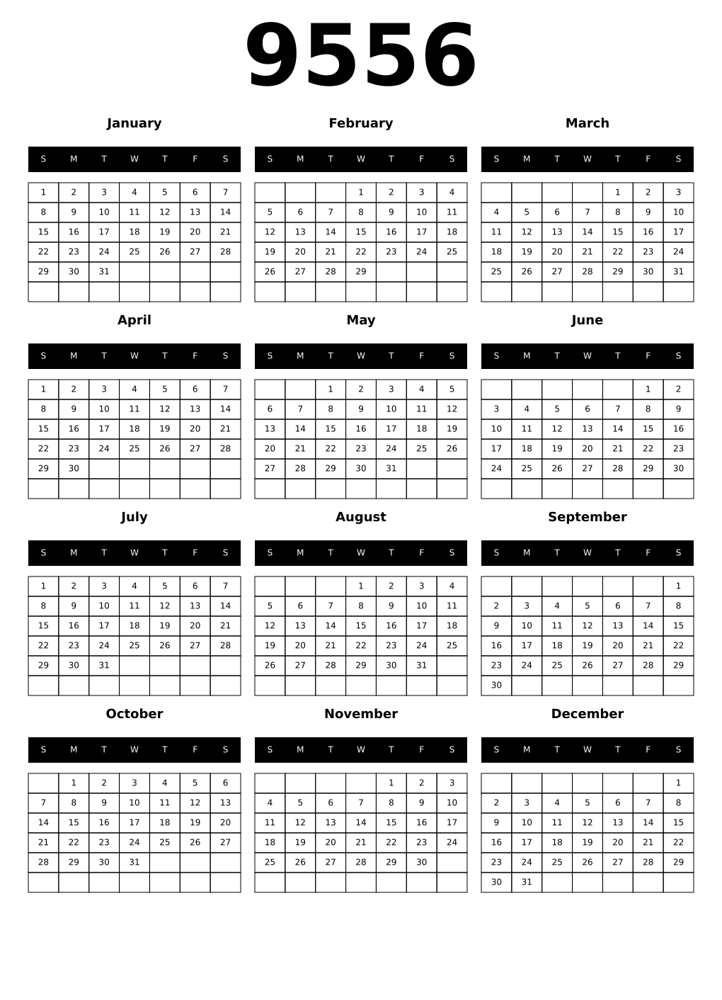 Printable 9556 Calendars