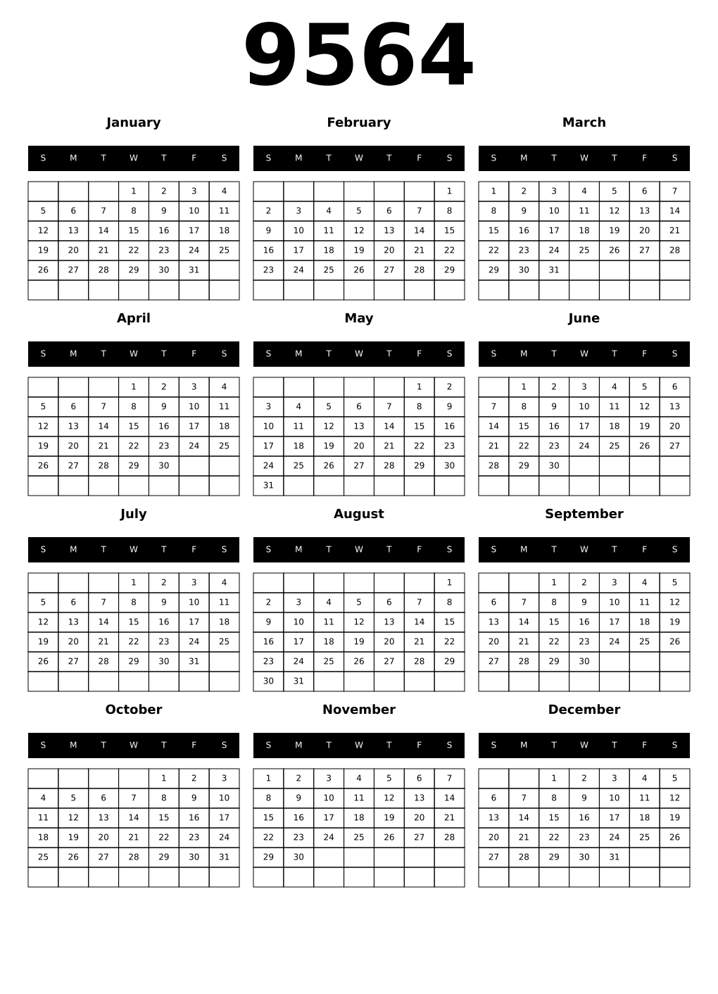 Printable 9564 Calendars
