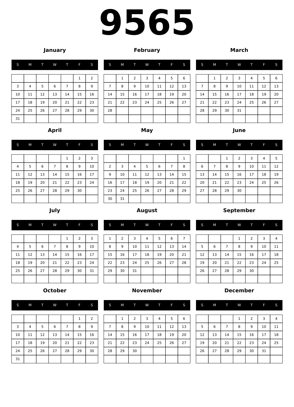 Printable 9565 Calendars