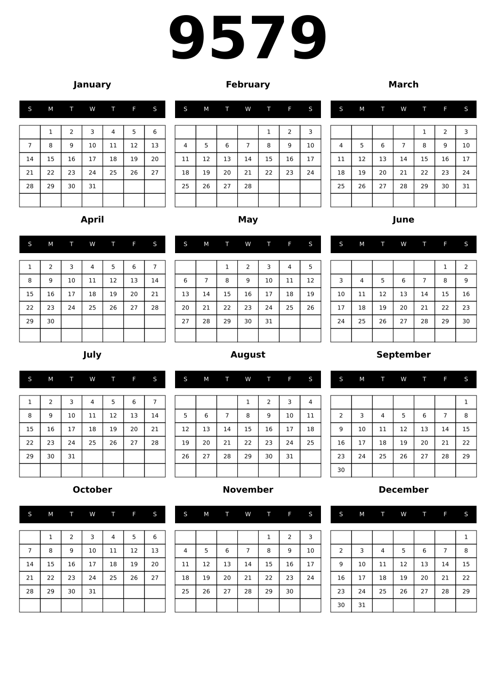 Printable 9579 Calendars