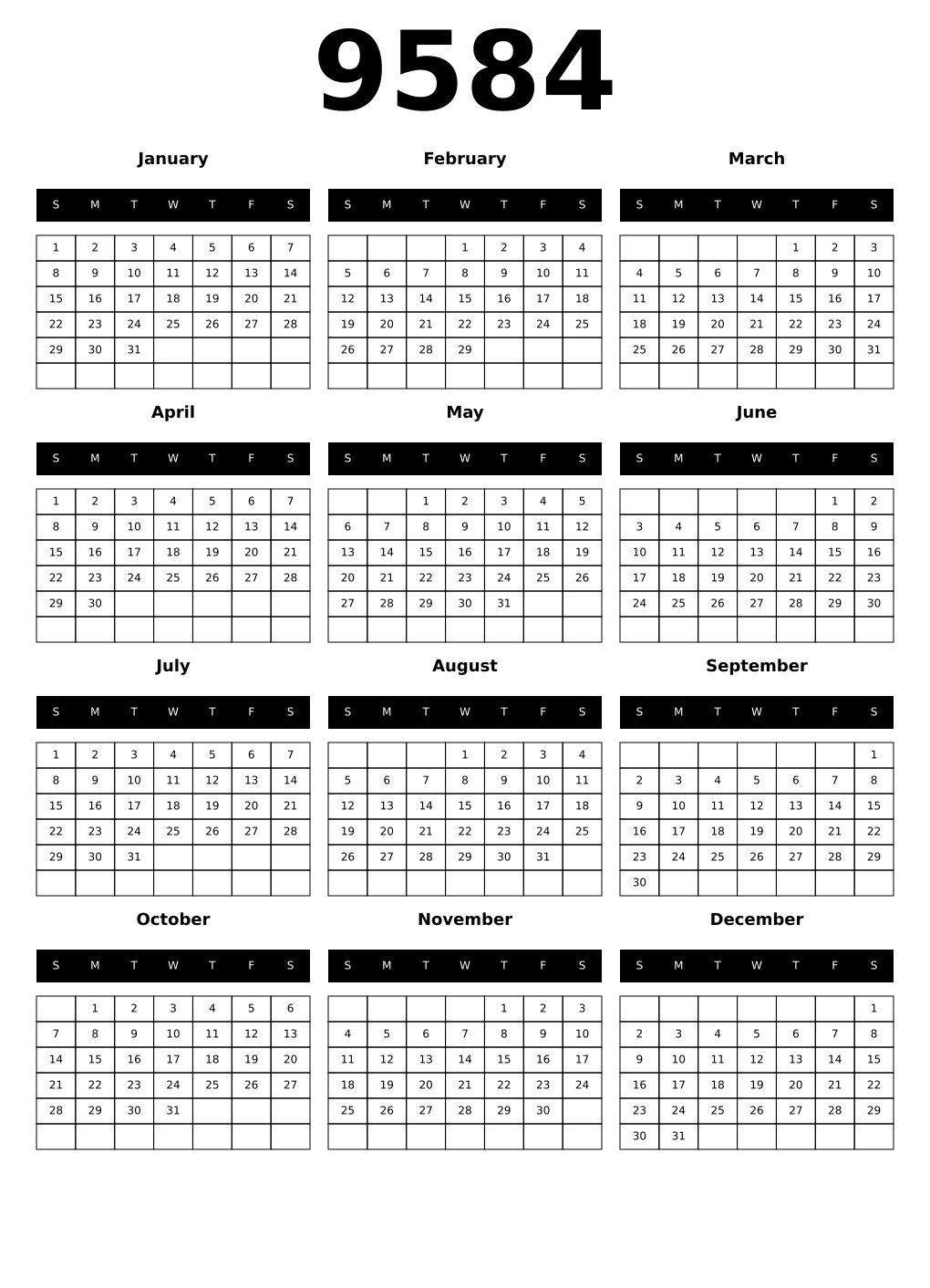 Printable 9584 Calendars