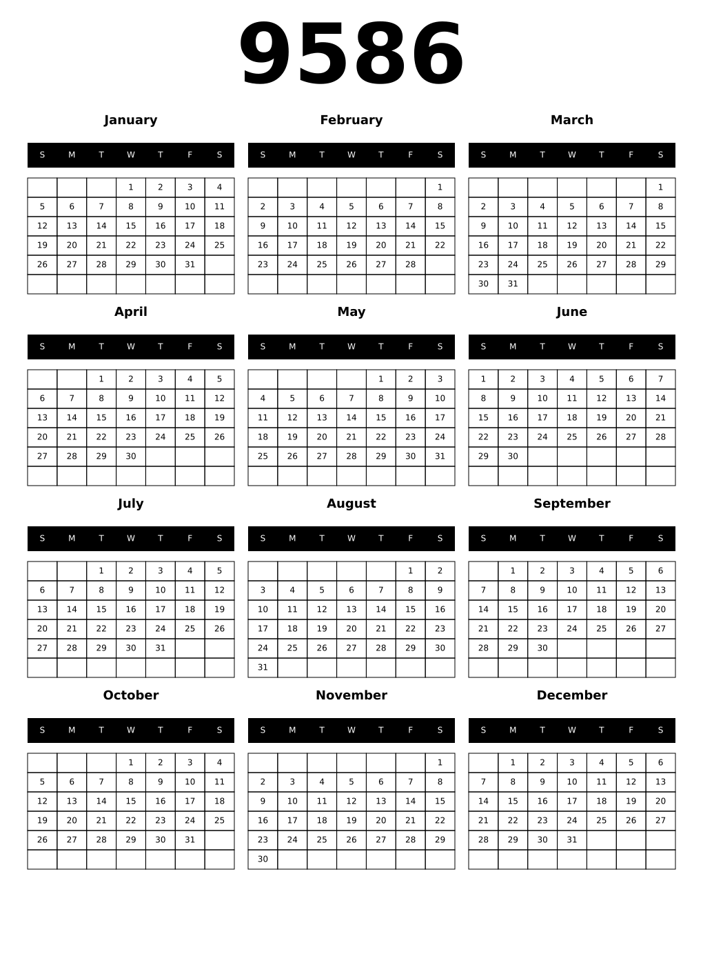 Printable 9586 Calendars