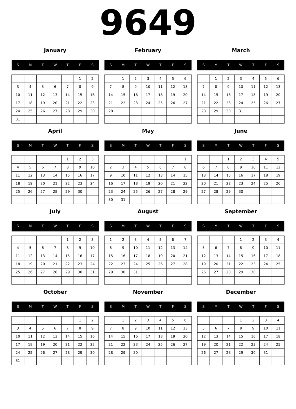 Printable 9649 Calendars