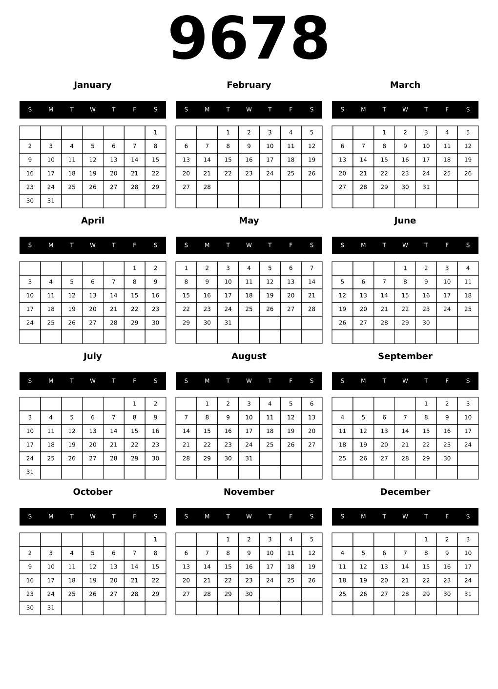 Printable 9678 Calendars