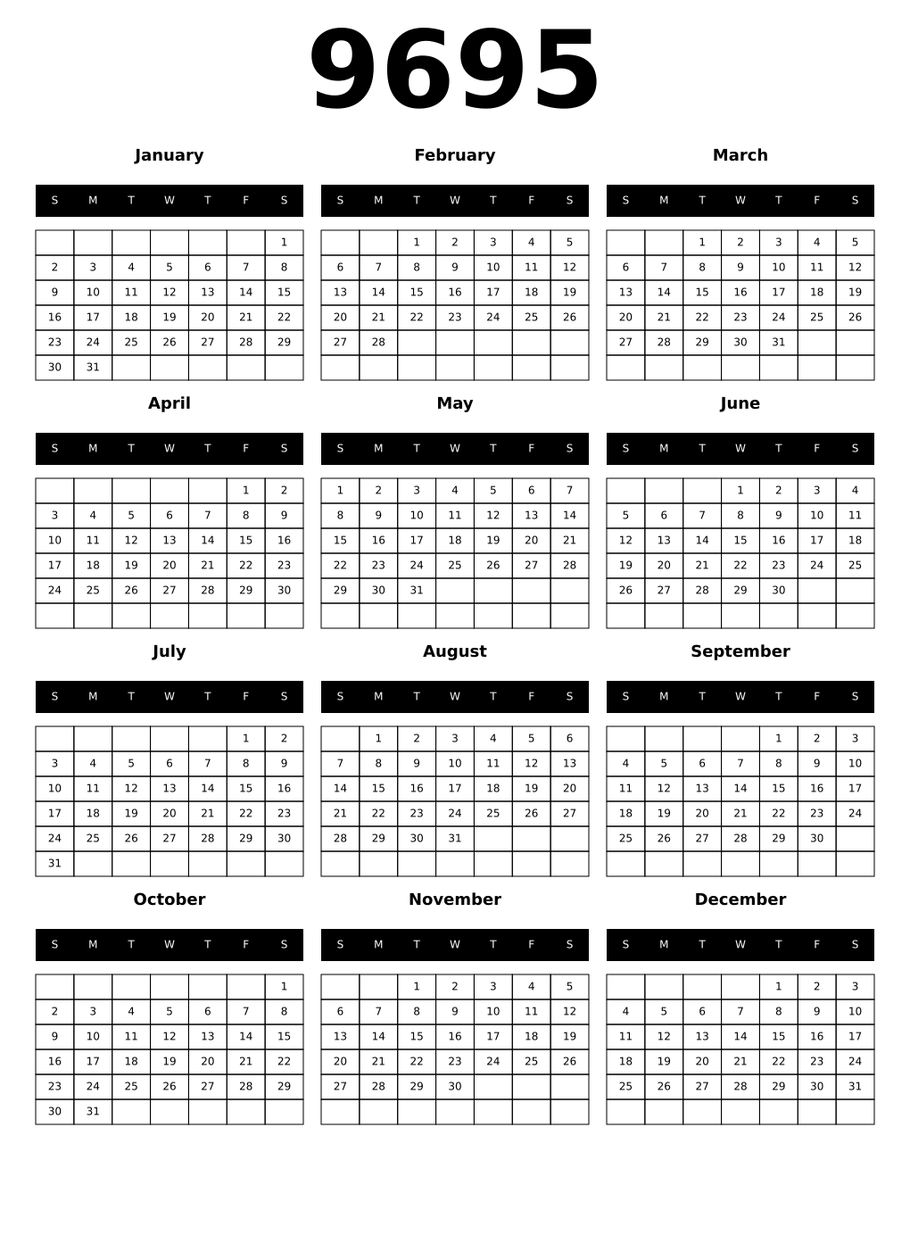 Printable 9695 Calendars