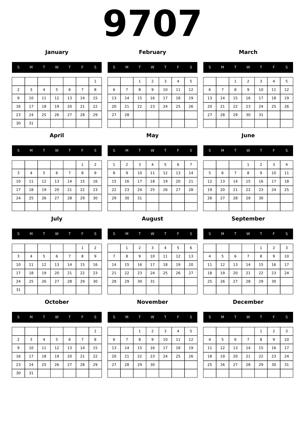 Printable 9707 Calendars