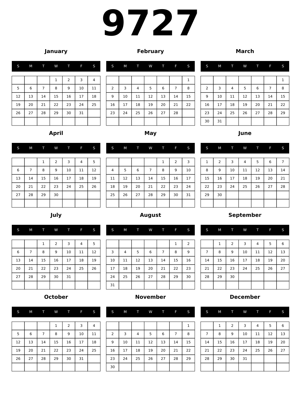Printable 9727 Calendars