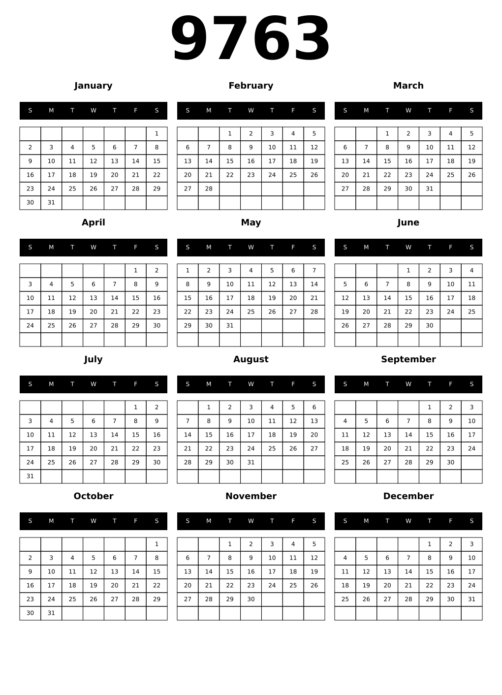 Printable 9763 Calendars