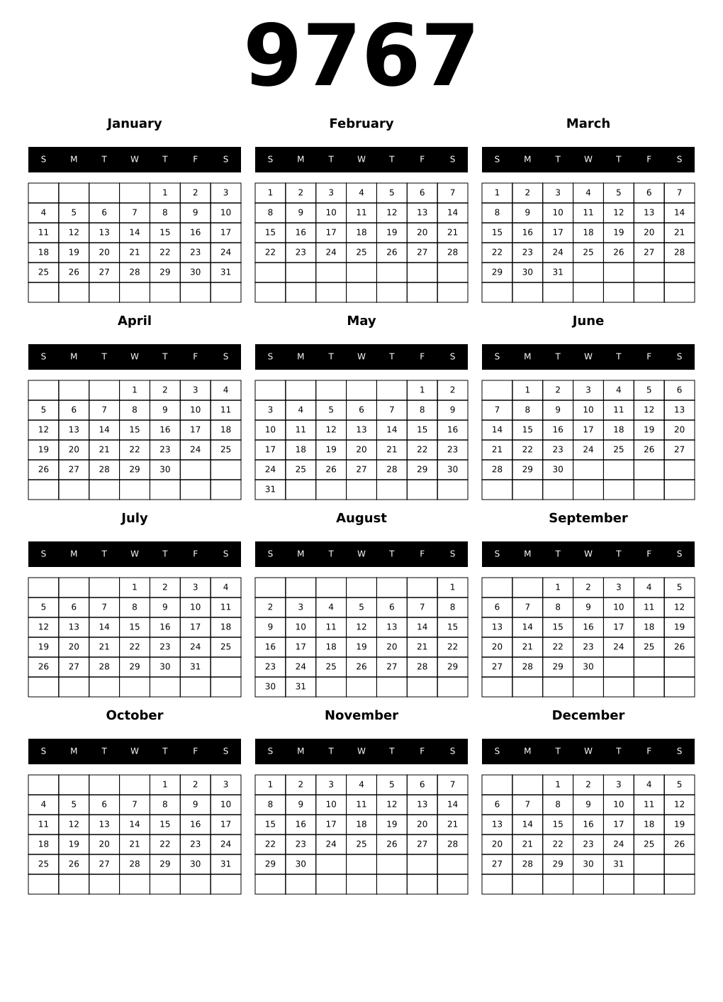 Printable 9767 Calendars