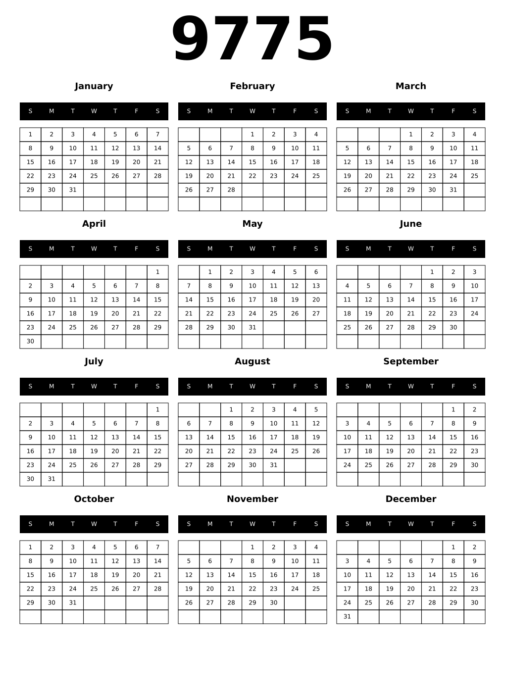 Printable 9775 Calendars