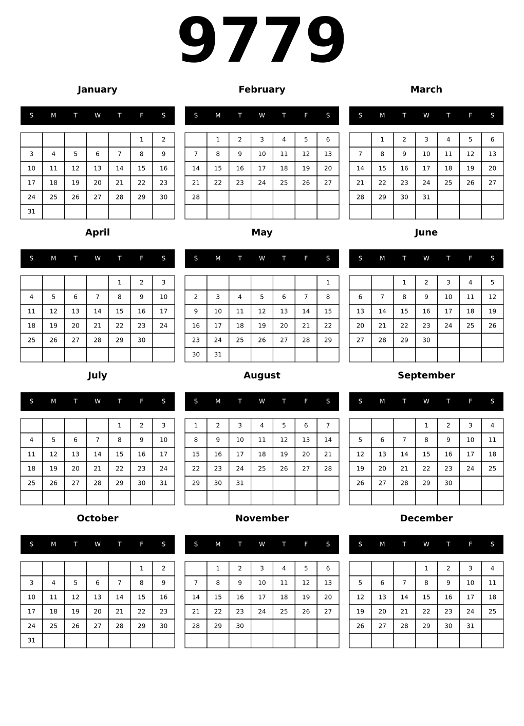 Printable 9779 Calendars