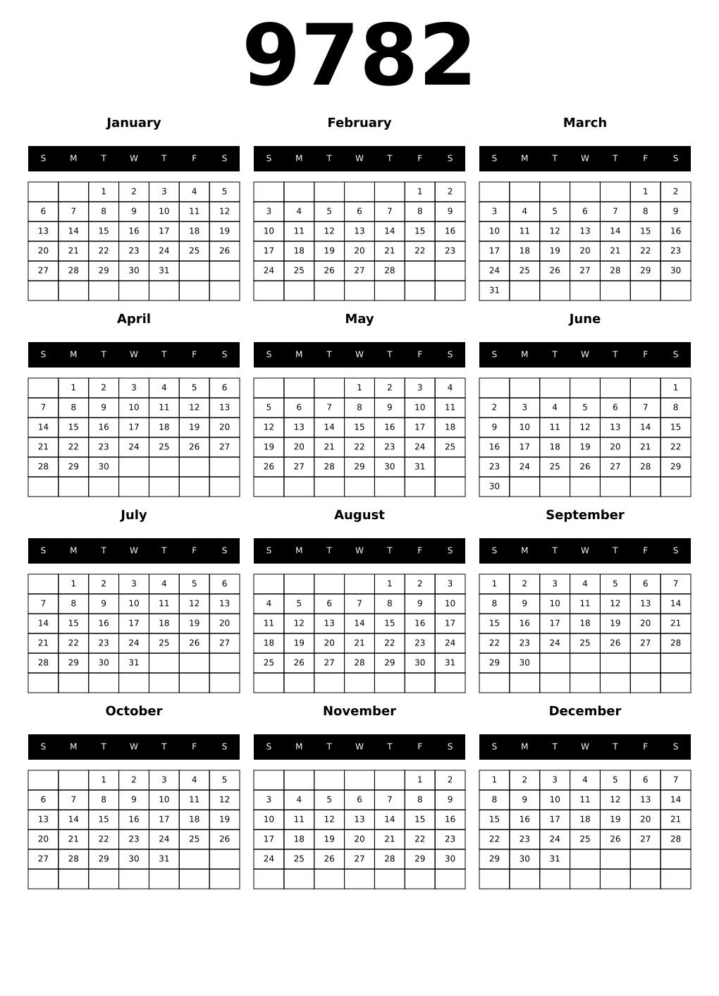 Printable 9782 Calendars