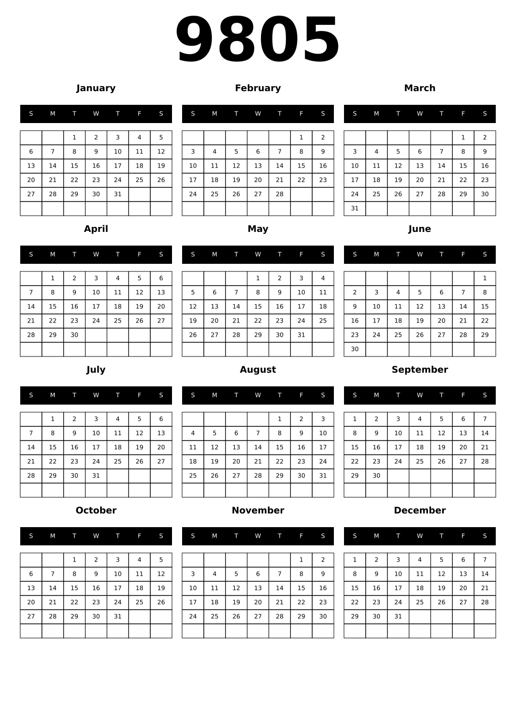Printable 9805 Calendars