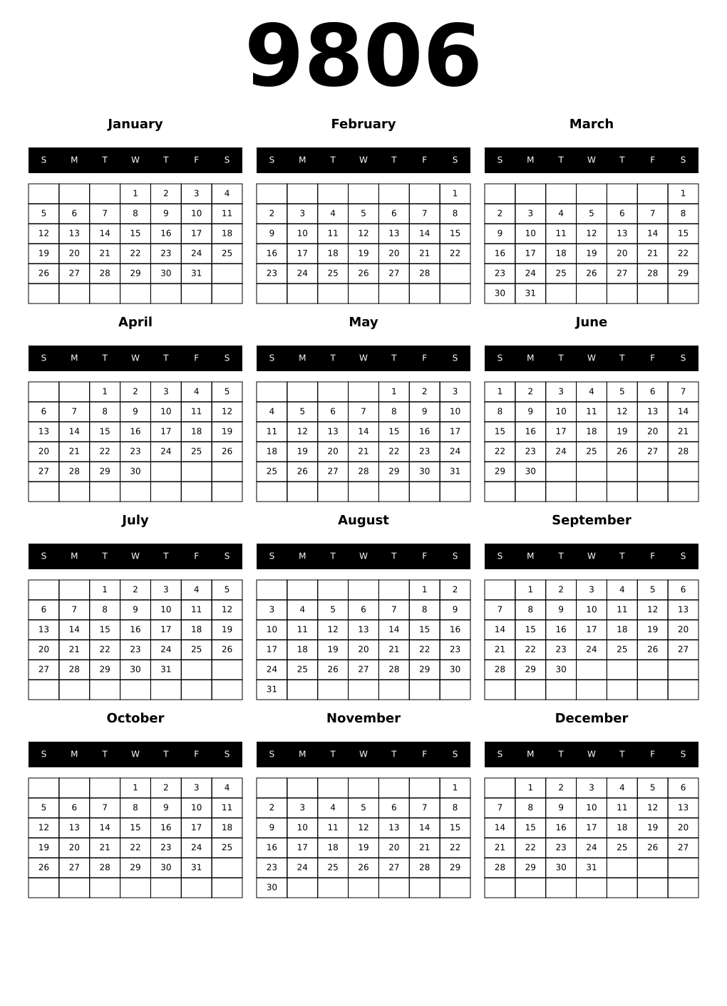 Printable 9806 Calendars