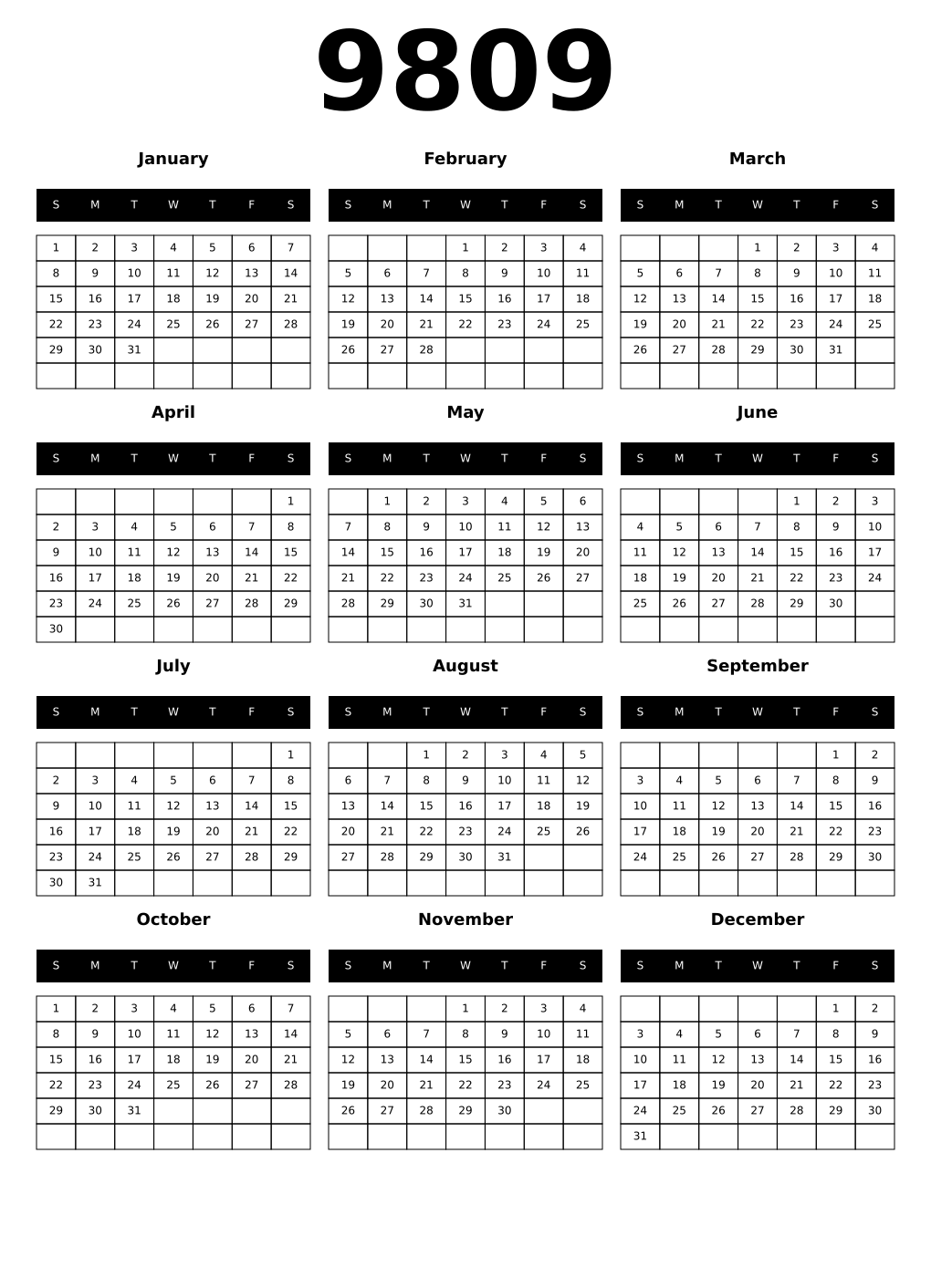 Printable 9809 Calendars