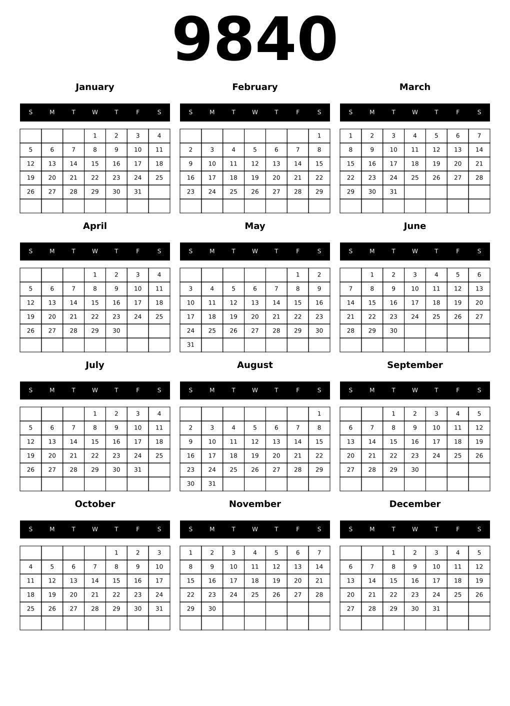 Printable 9840 Calendars