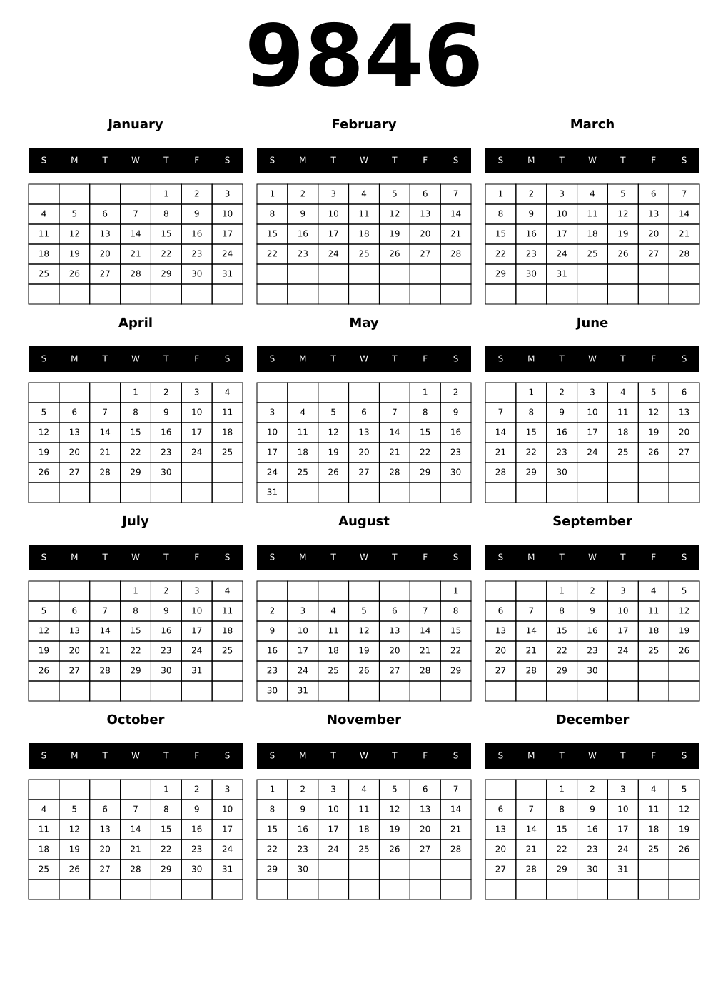Printable 9846 Calendars