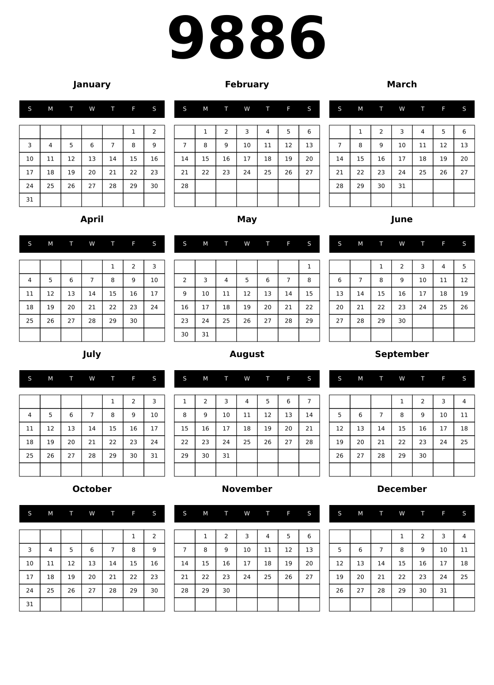 Printable 9886 Calendars