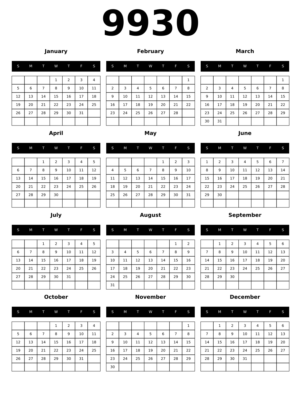 Printable 9930 Calendars