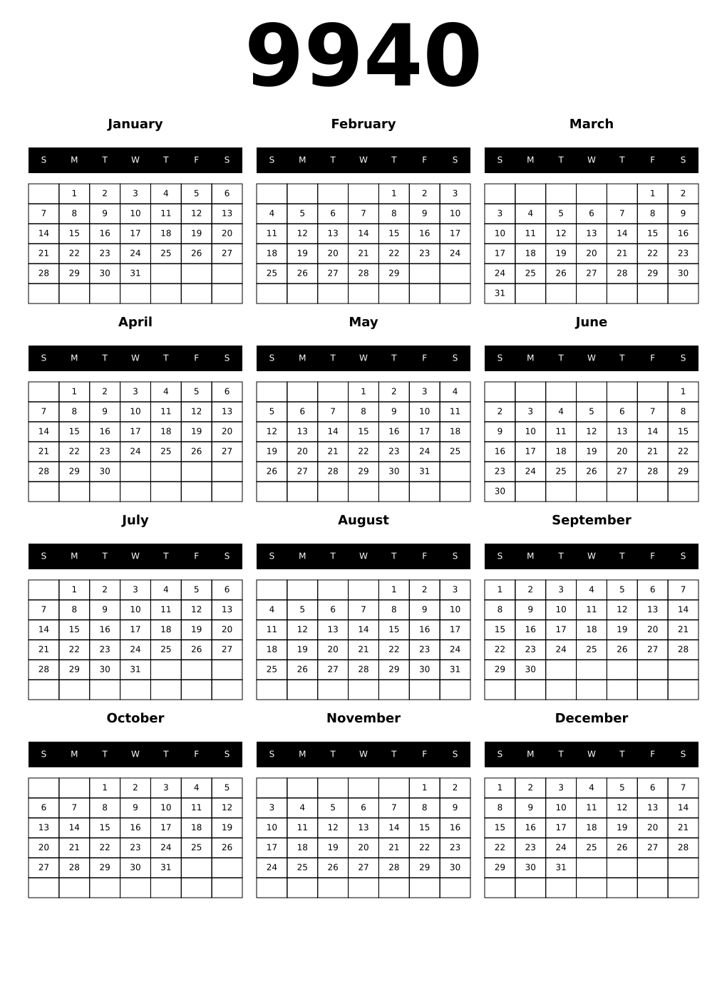 Printable 9940 Calendars