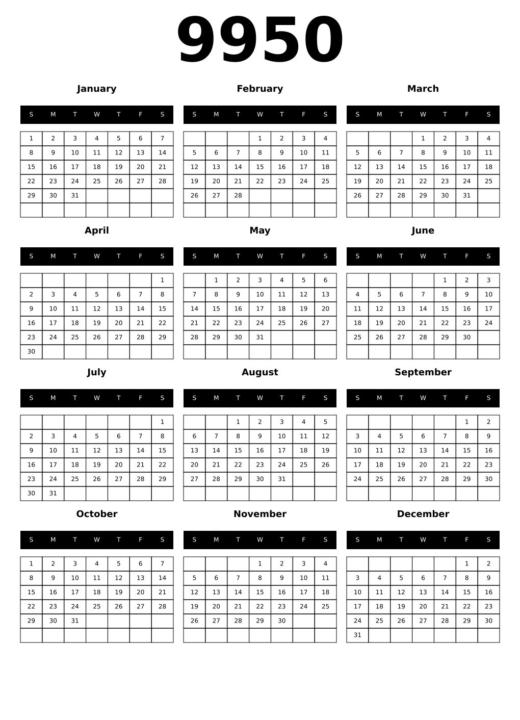 Printable 9950 Calendars