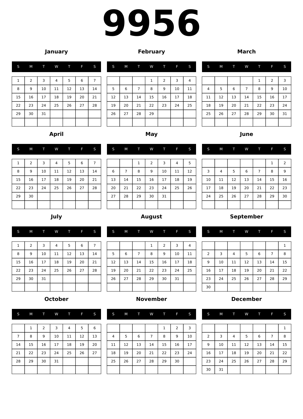 Printable 9956 Calendars
