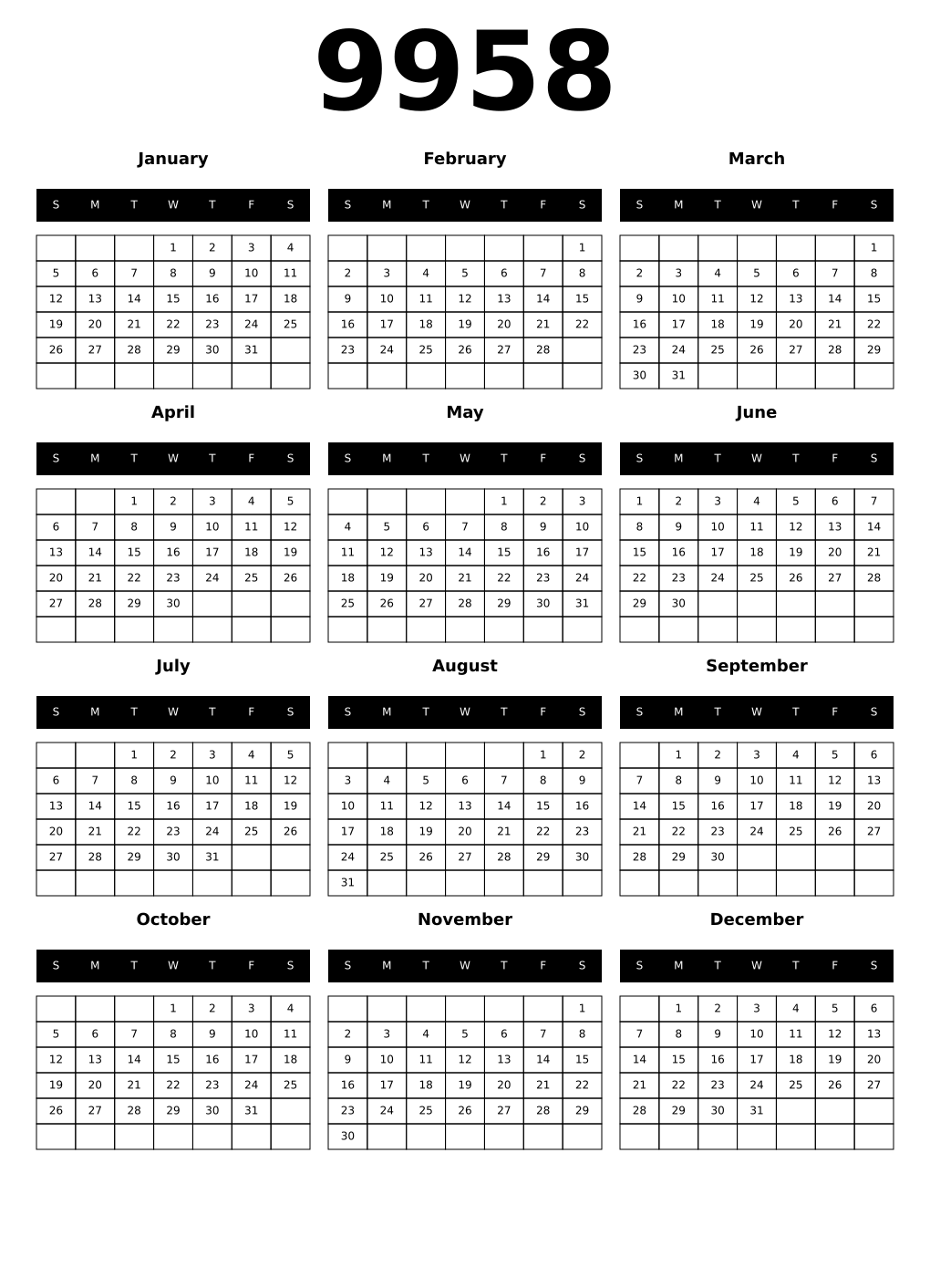 Printable 9958 Calendars