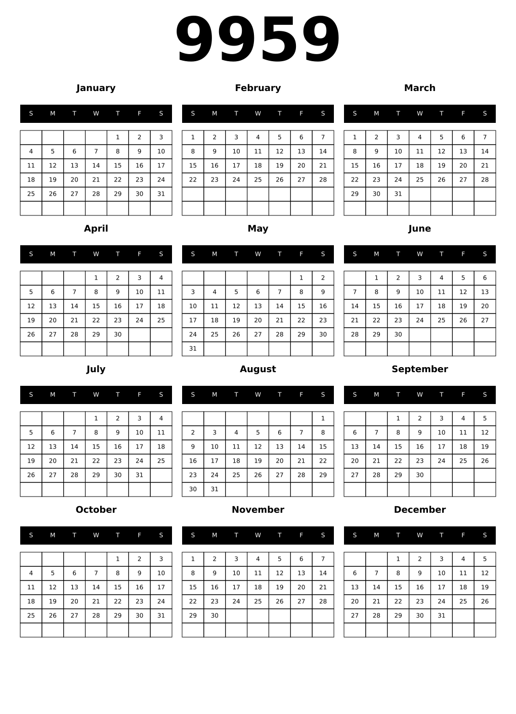 Printable 9959 Calendars