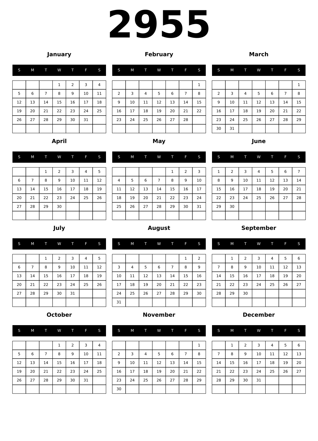 Printable 2955 Calendars
