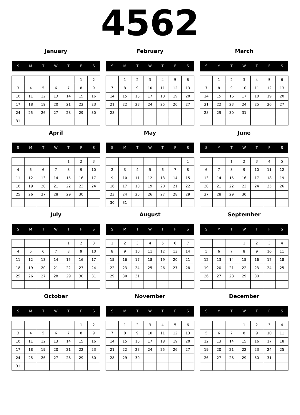 Printable 4562 Calendars