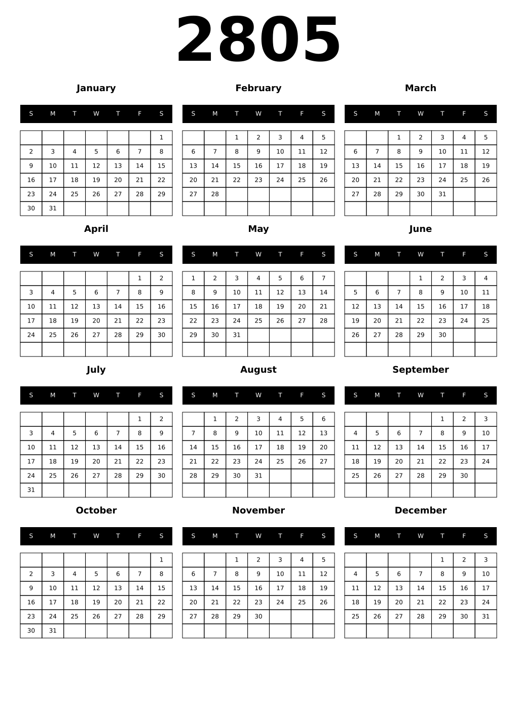 Printable 2805 Calendars