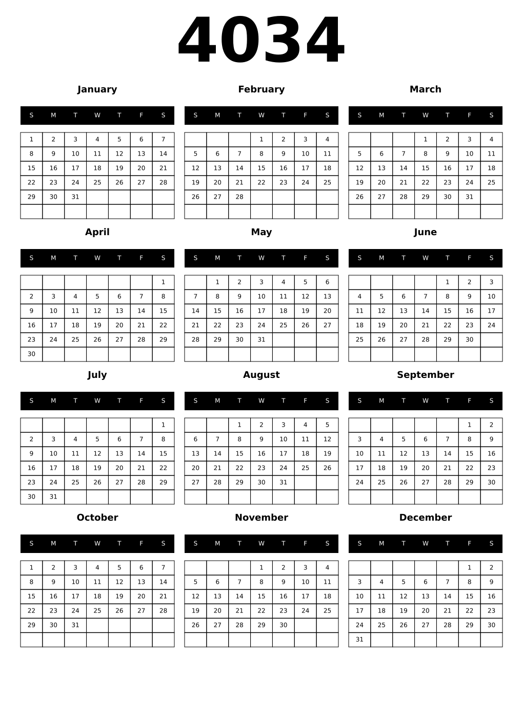 Printable 4034 Calendars
