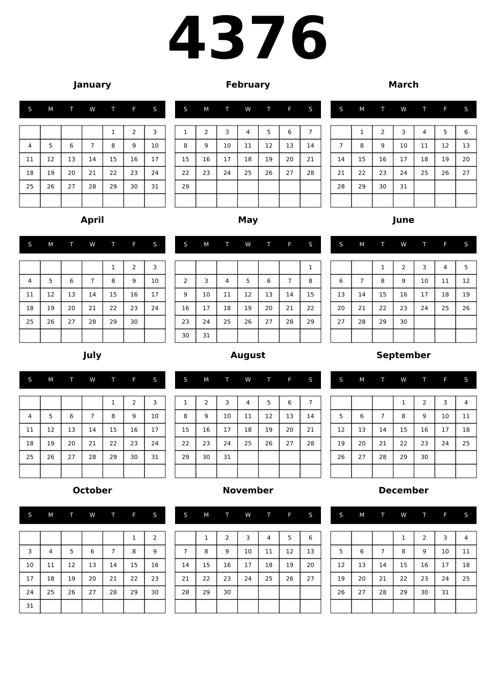Printable 4376 Calendars