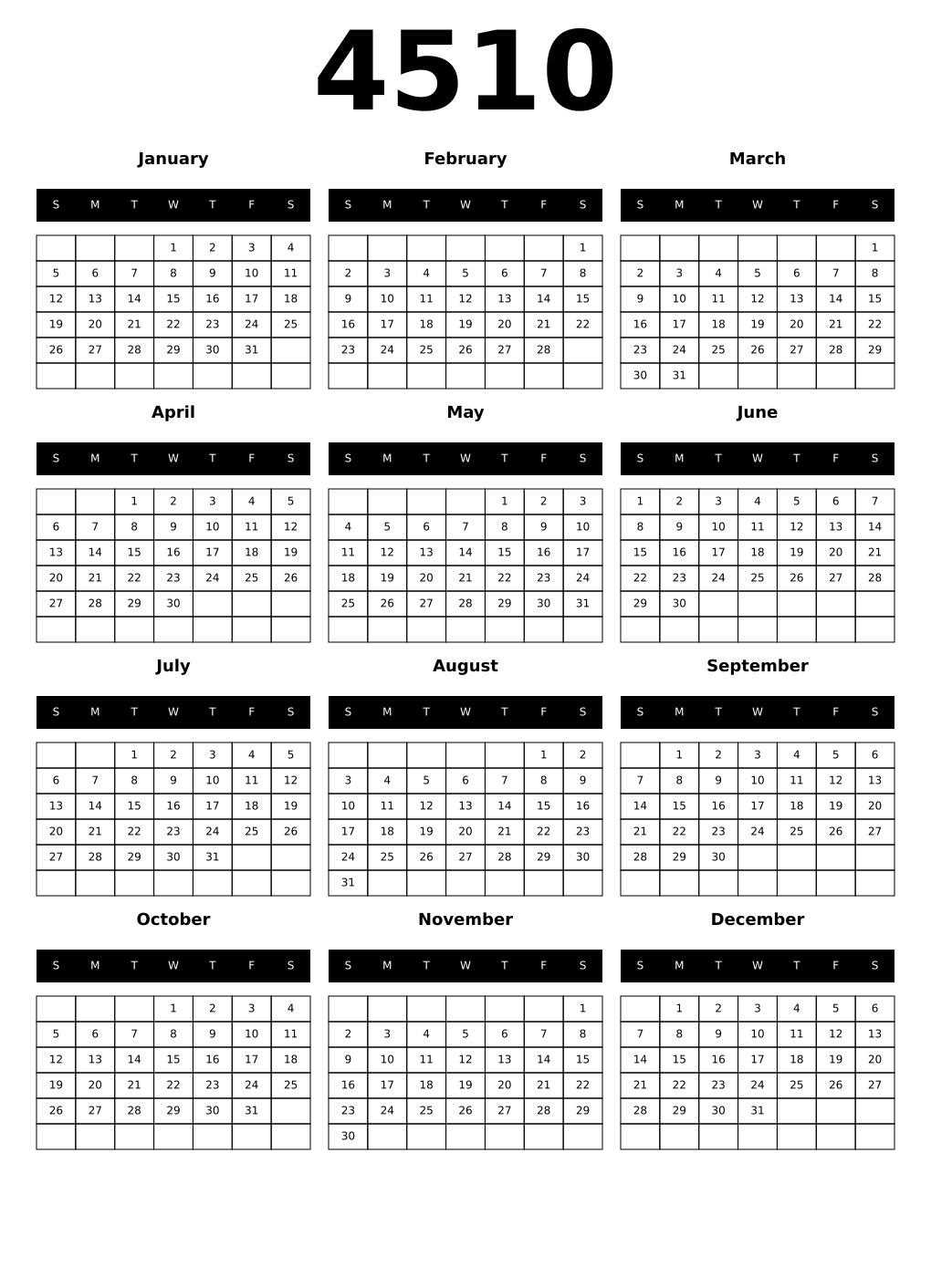 Printable 4510 Calendars