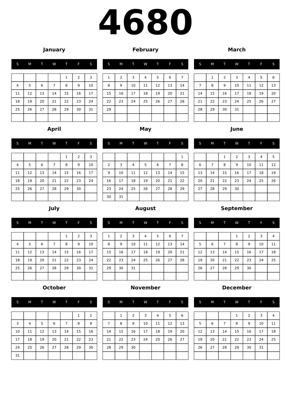 Printable 4680 Calendars
