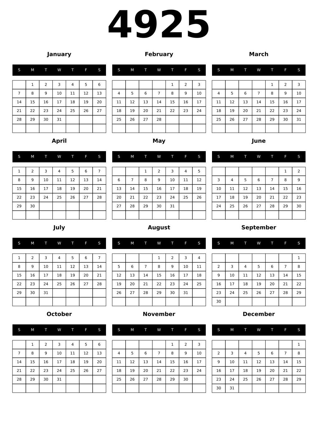 Printable 4925 Calendars