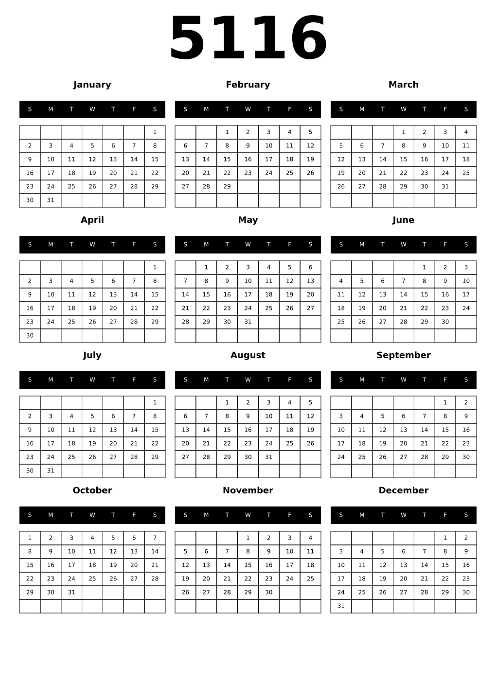 Printable 5116 Calendars