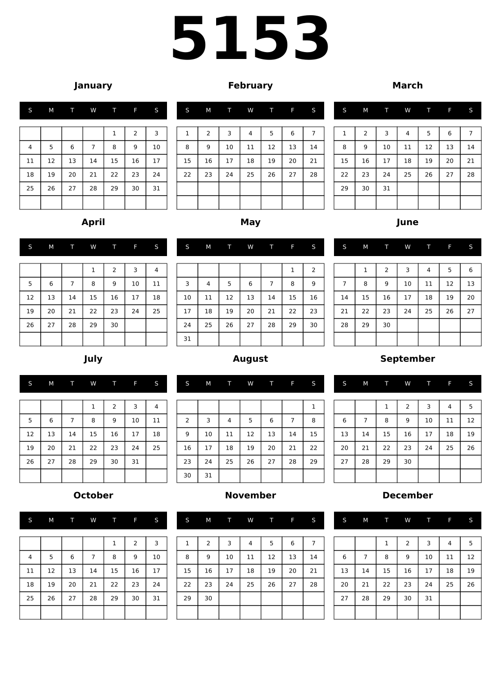 Printable 5153 Calendars