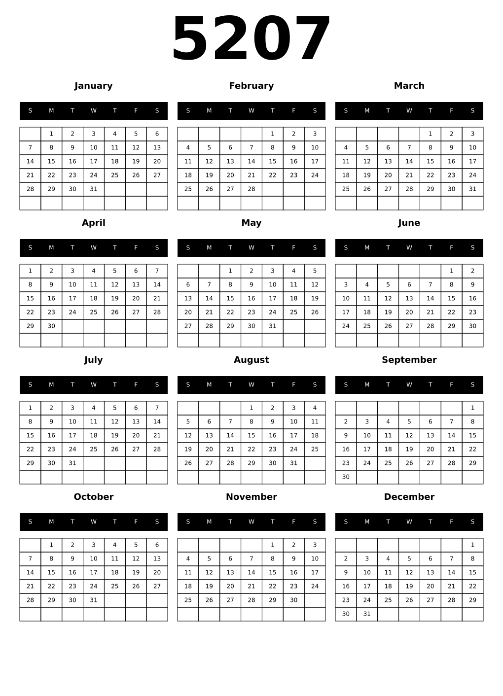 Printable 5207 Calendars