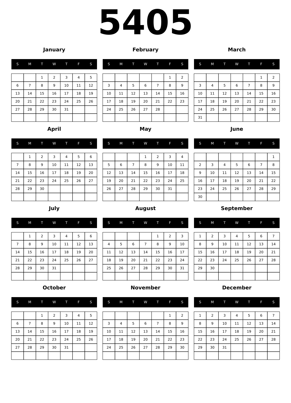 Printable 5405 Calendars