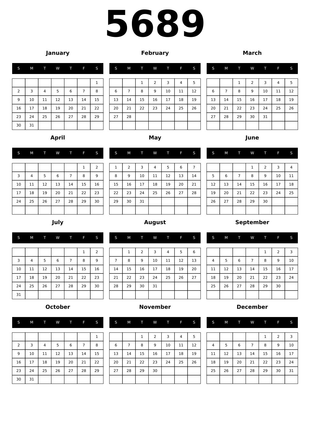 Printable 5689 Calendars