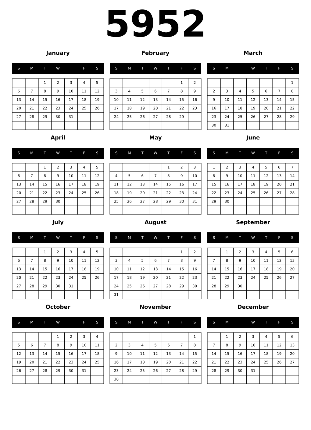 Printable 5952 Calendars