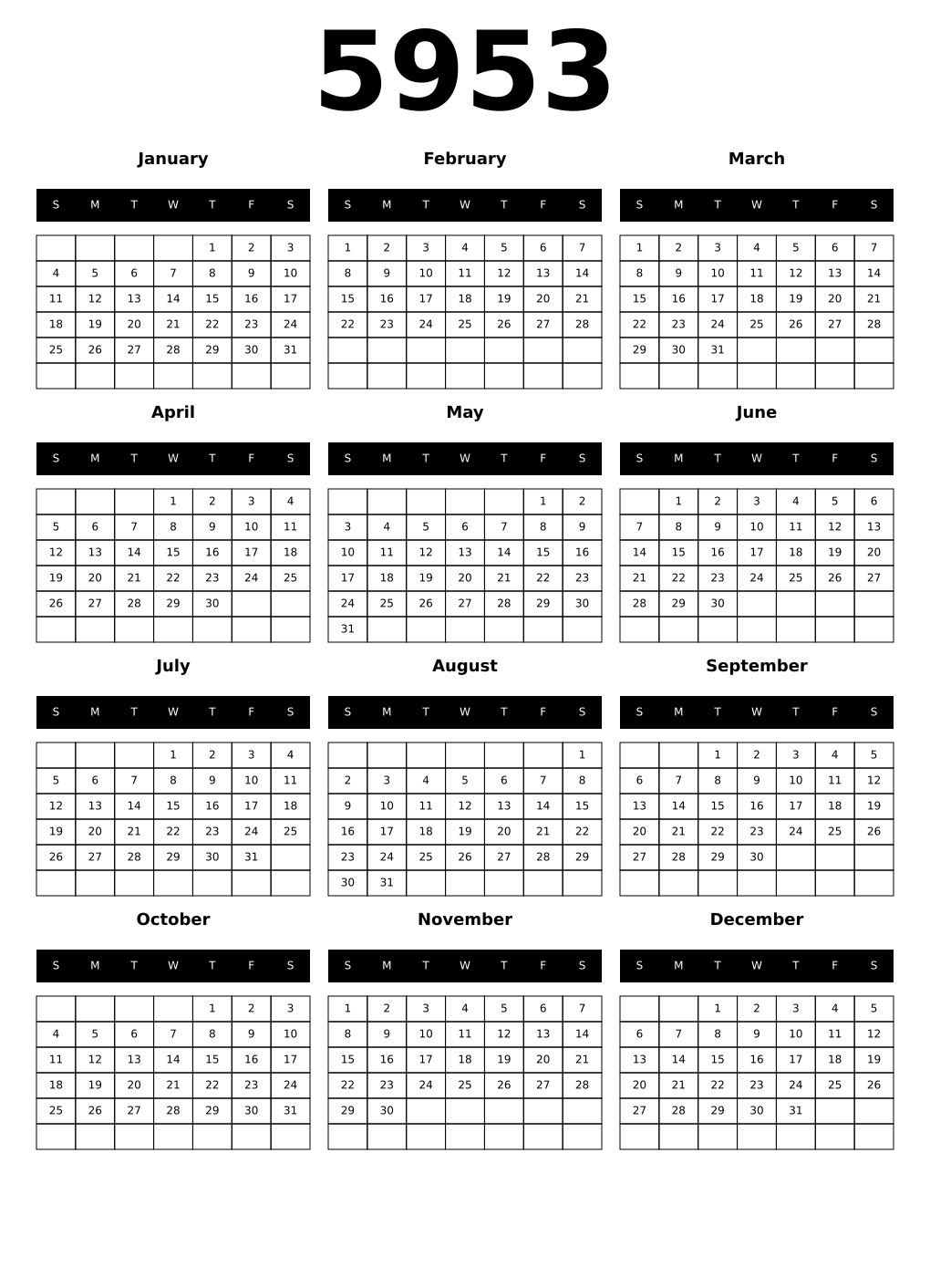 Printable 5953 Calendars