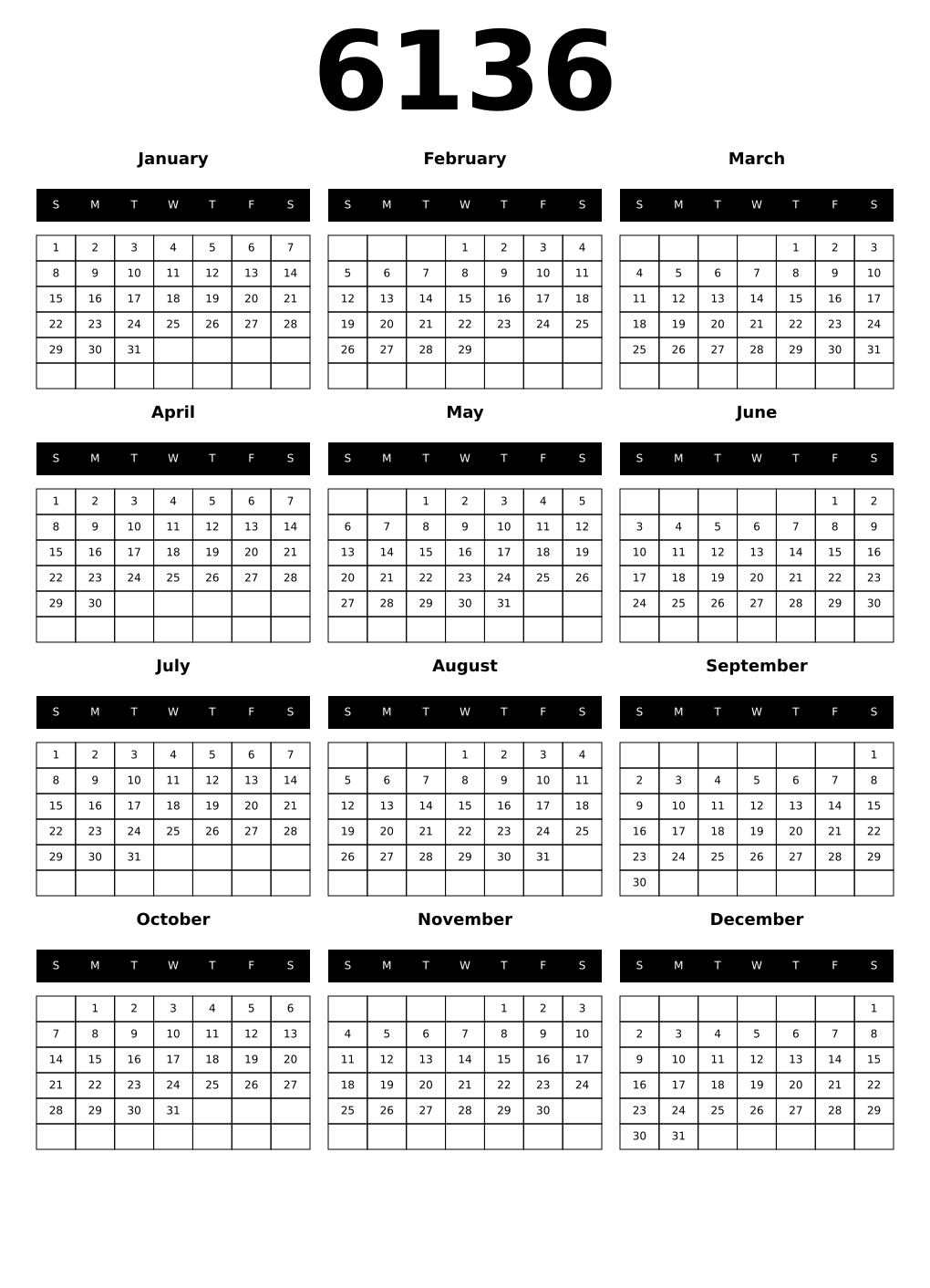 Printable 6136 Calendars