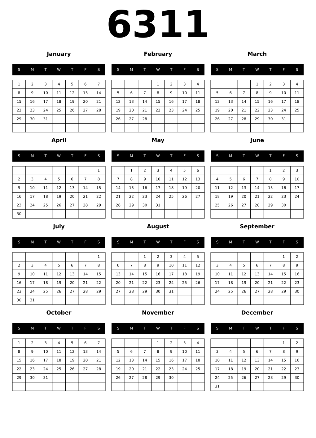 Printable 6311 Calendars