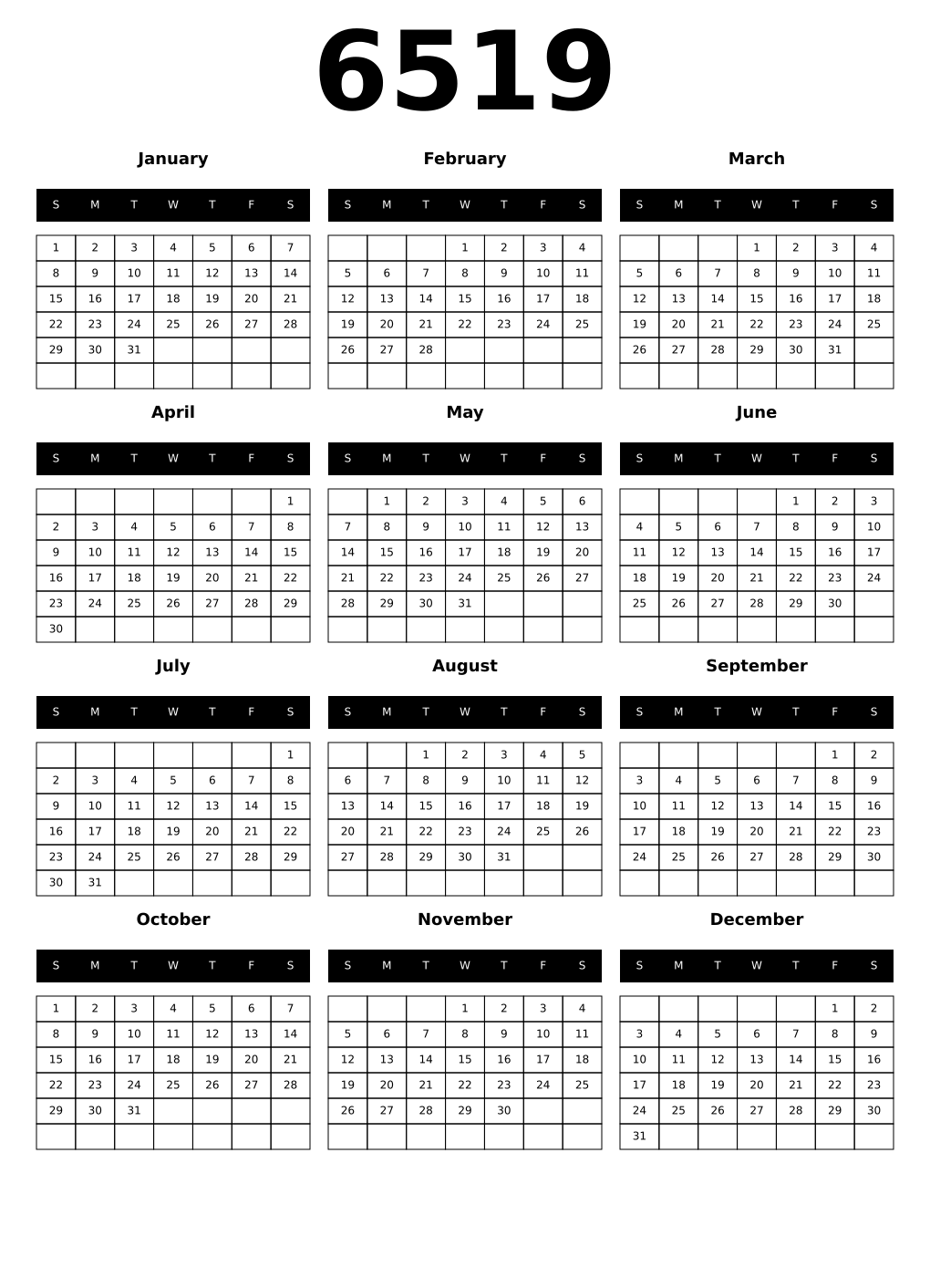Printable 6519 Calendars