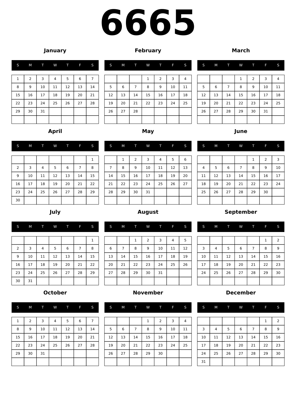 Printable 6665 Calendars